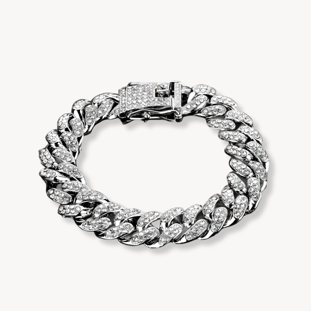 Silver Iced Diamond Miami Cuban Link Chain Bracelet 12MM
