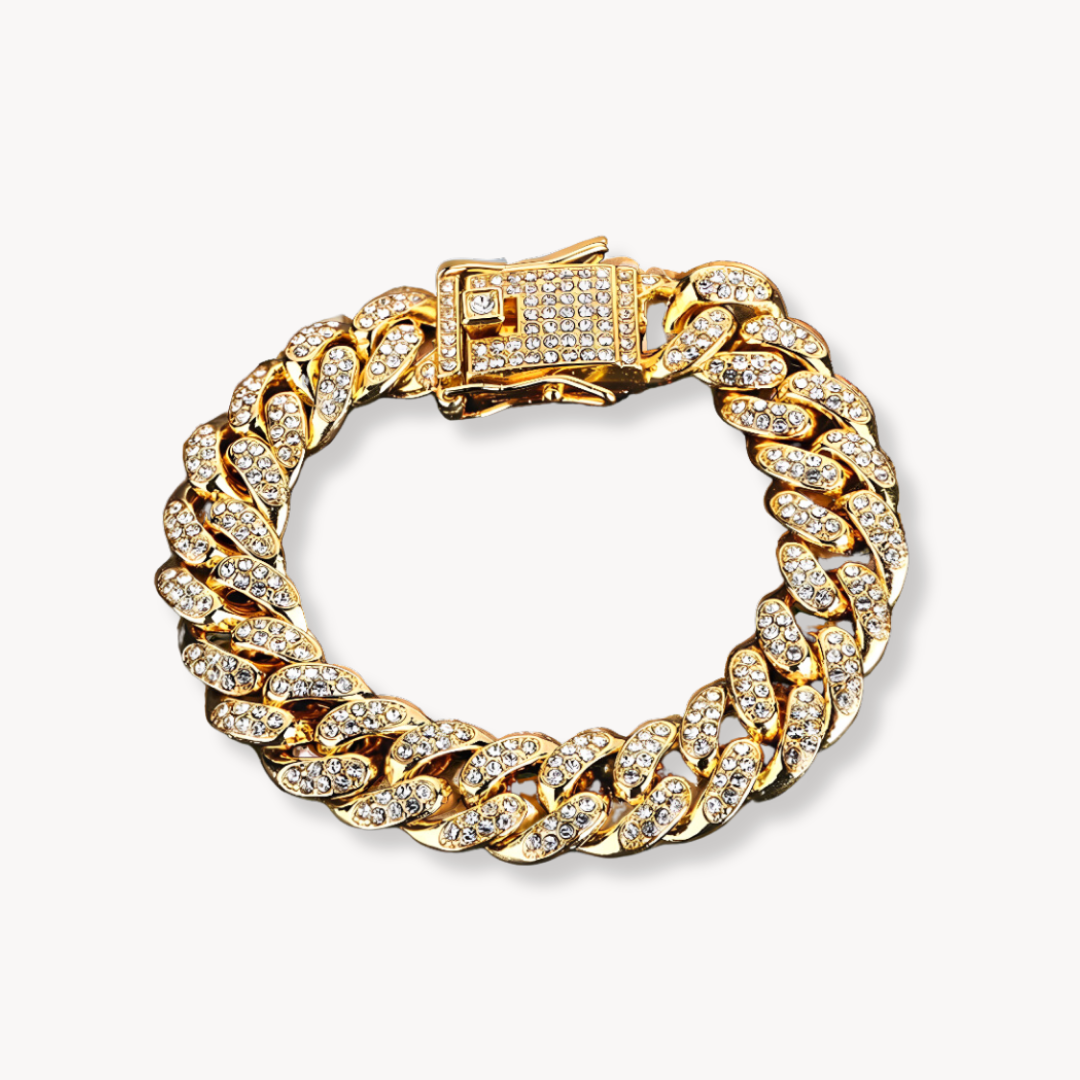 Gold Iced Diamond Miami Cuban Link Chain Bracelet 12MM