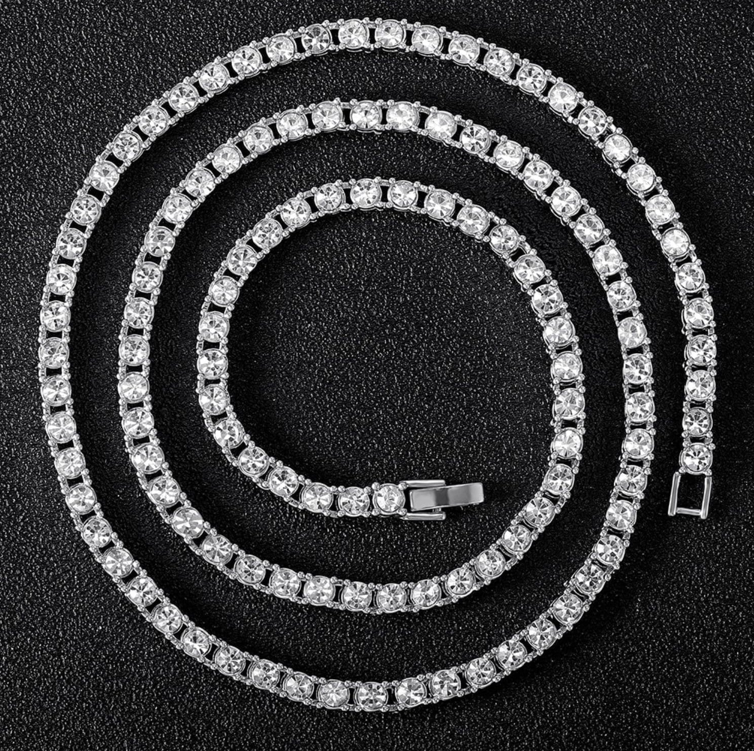 4MM Iced Out Diamond Tennis Chain Necklace (20 Inches) - Diamond Necklace - Hip Hop Tennis Chain- Iced Out Bracelet - VVS Cubic Zirconia