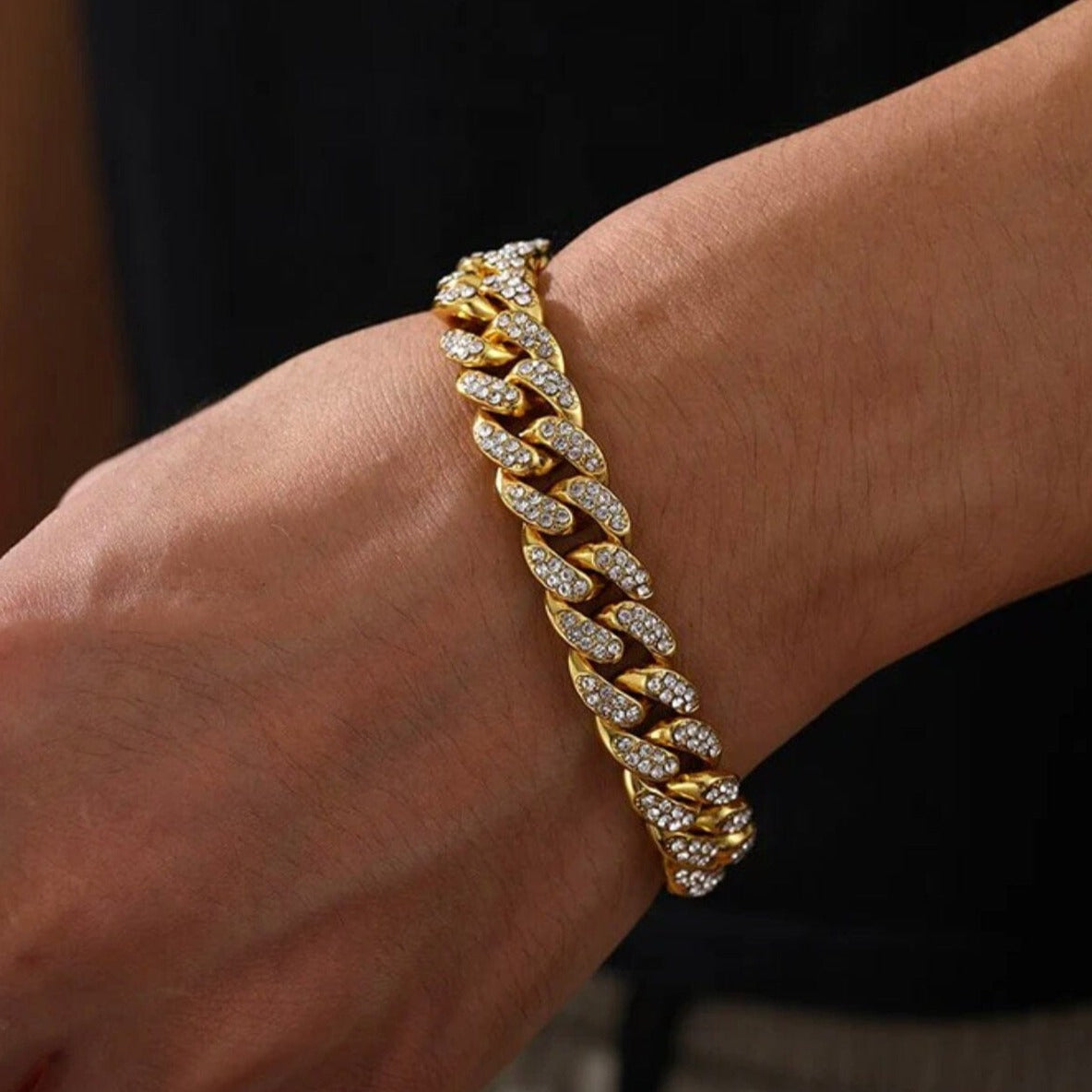 Gold Iced Diamond Miami Cuban Link Chain Bracelet 12MM - 8IN White Gold - Men's Jewelry - Womens Jewelry - VVS Cubic Zirconia