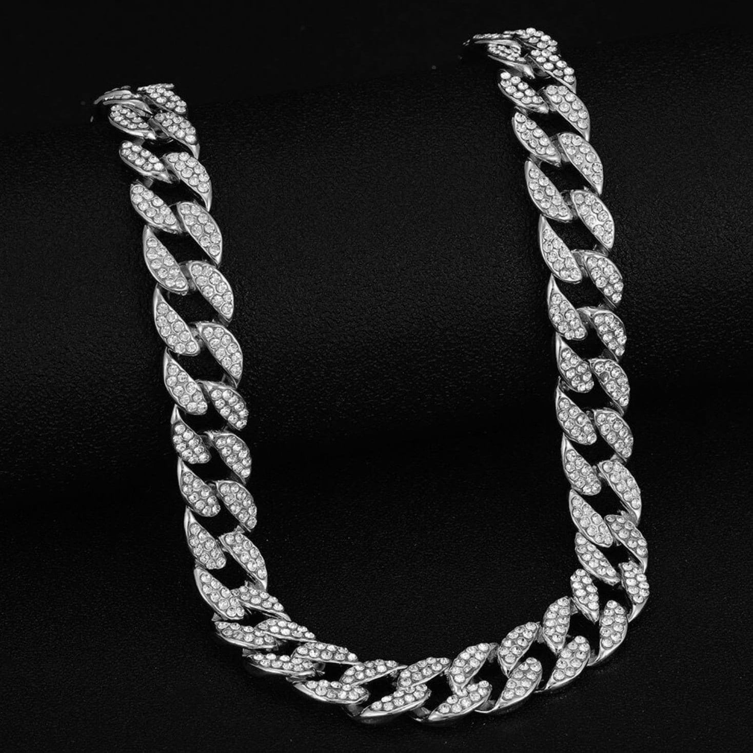 12MM Iced Diamond Miami Cuban Link Chain - 22IN White Gold - Men's Jewelry - Hip Hop Necklace - VVS Cubic Zirconia Gift for Men