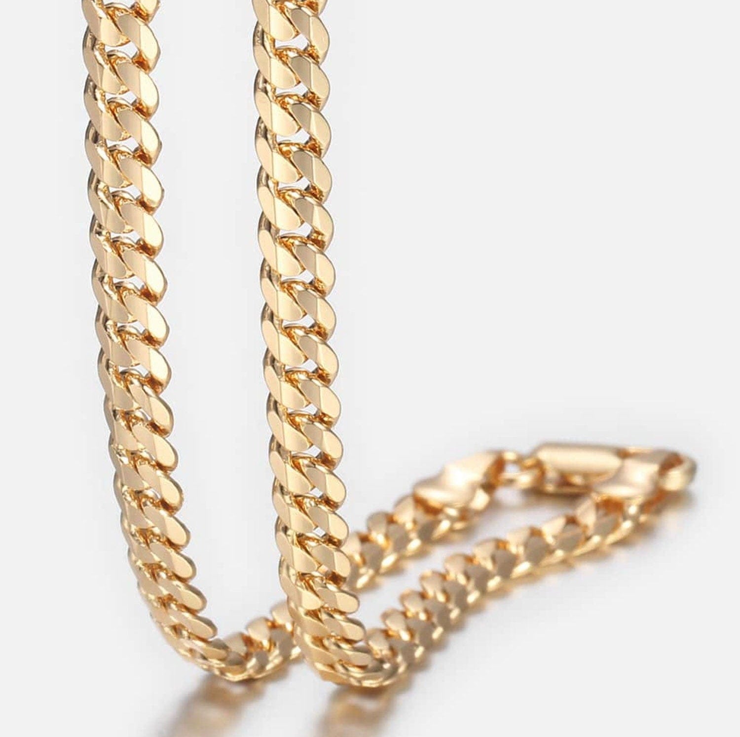 5MM Gold Cuban Link Chain Necklace for Men - 22in Stainless Steel Hip Hop Necklace - High Shine No Tarnish Water Resistant Layering Chain