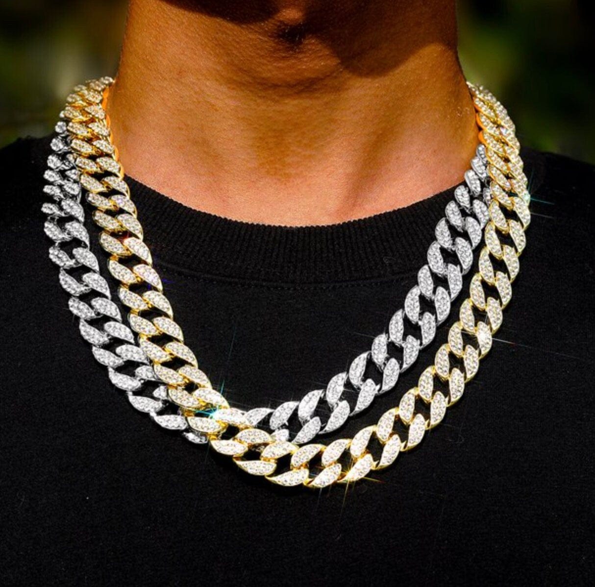 12MM Iced Diamond Miami Cuban Link Chain - 22IN Gold Stainless Steel Alloy - Men's Jewelry - Hip Hop Necklace - VVS Cubic Zirconia Gift Menf